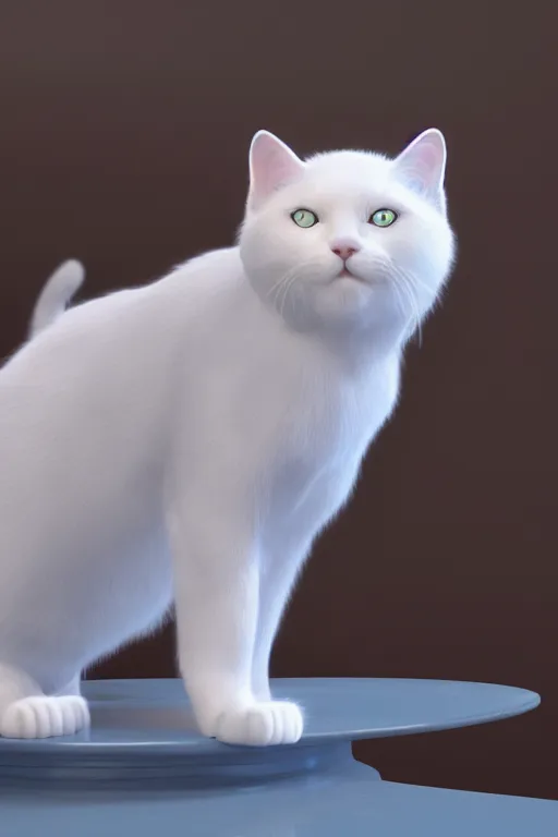 Prompt: a white cat with blue eyes wearing a red formal overcoat, hyperrealistic, concept art, octane render, unreal engine 5, realistic and defined face, profile picture, digital art, pixar and disney style, symmetrical, high quality, highly detailed, high coherence, path traced, house background, low contrast, beautiful