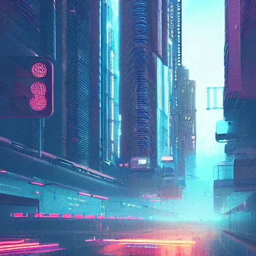 Prompt: a digital painting of a city at night, cyberpunk art by mike winkelmann, artstation, panfuturism, dystopian art, retrowave, synthwave