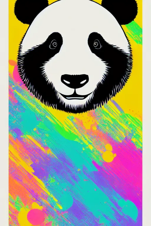 Prompt: minimalist boho style art of a colorful panda, illustration, vector art