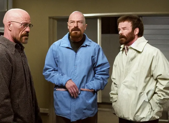 Image similar to Among Us Imposter talking with Walter White, movie screenshot, detailed, realistic, clean composition