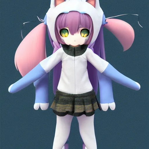 Prompt: cute fumo plush of a catgirl in a onesie, anime girl, vray