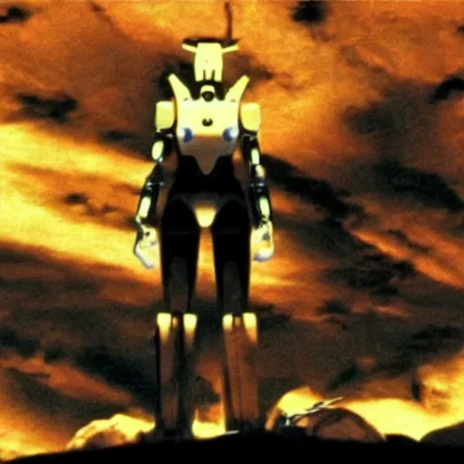 Image similar to movie still of robot evangelion, cinematic composition, cinematic light, criterion collection, by david lynch