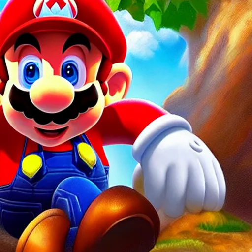 Prompt: Still oil painting of Mario. 8k. Trending. Good lighting.