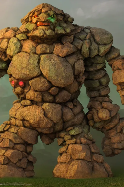 Image similar to zelda fantasy art giant golem troll wood rock greeble gemstone, global illumination ray tracing hdr fanart arstation by sung choi and eric pfeiffer and gabriel garza and casper konefal