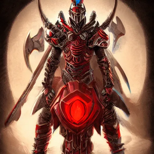 Prompt: a highly detailed portrait of a man wearing a epic armor with glowing red eyes concept art