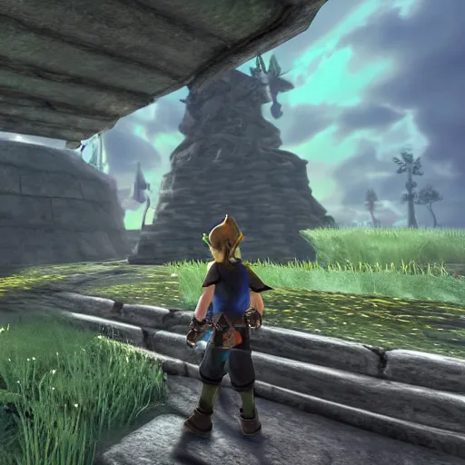 Image similar to The Legend of Zelda Twilight Princess rendered in Unreal Engine 5 ultra high graphics ray tracing in game promotional screenshots moblins, link, epona, ganondorf, Zelda moody, photorealistic