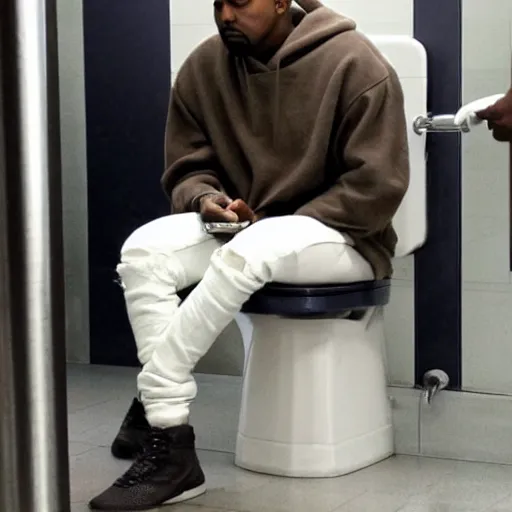 Image similar to kanye west sitting in a public toilet