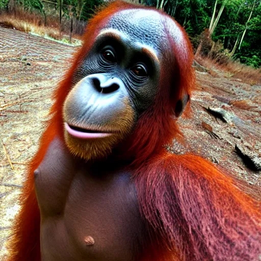 Image similar to orangutan selfie photograph, taken at walmart