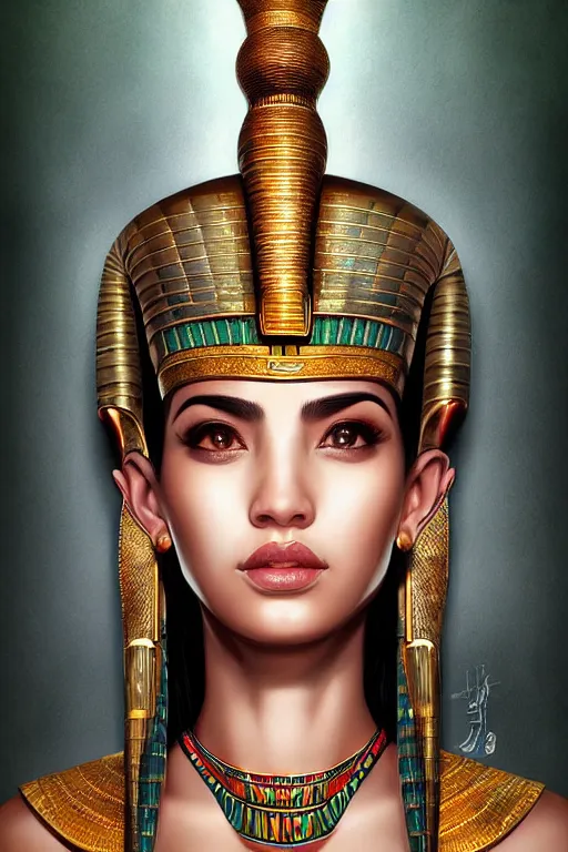 Prompt: a highly detailed beautiful portrait of a egyptian god with facial expression / emotion : happy in the style of artgerm.