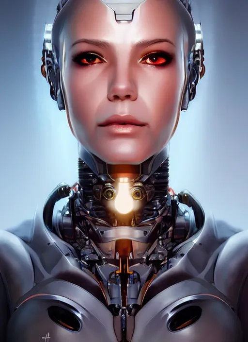 Prompt: portrait of a cyborg woman who turns her head to the (((((right))))) (((((left))))) (((((up))))) down!! by Artgerm,eyes closed , biomechanical, hyper detailled, trending on artstation