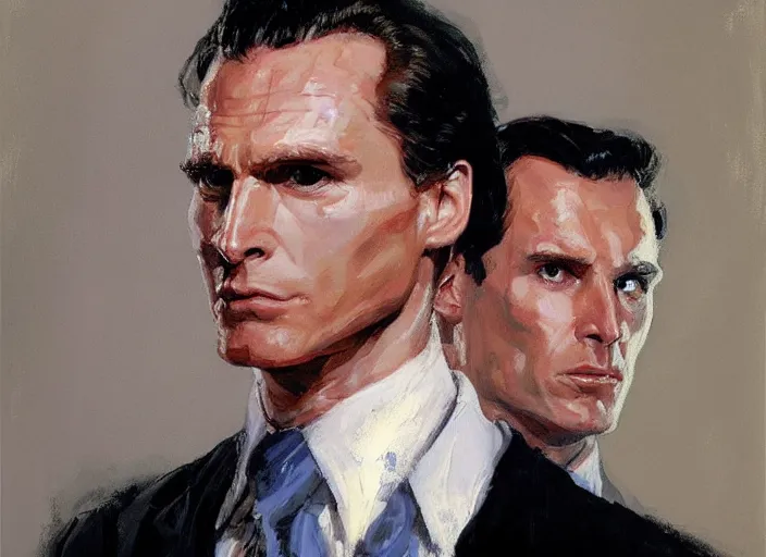 Image similar to a highly detailed unsettling portrait of american psycho patrick bateman, by gregory manchess, james gurney, james jean