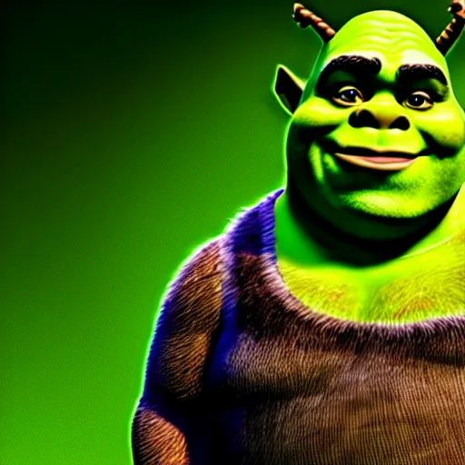 Image similar to photograph of poorly made Shrek cosplay, 8k resolution, high detail, ULTRA REALISTIC VFX, reflections