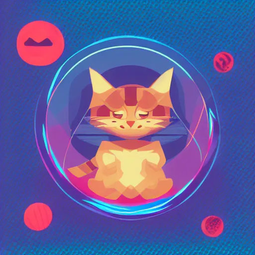 Image similar to a simplified vector based illustration about a hacker kitten, style of Akira motion movie, space colors, smooth and clean vector curves, no jagged lines, vinyl cut ready