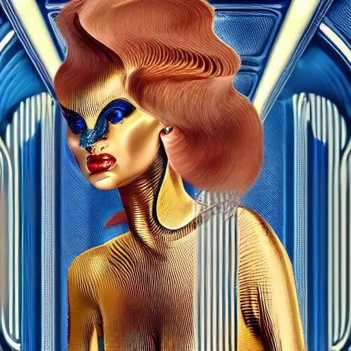 Prompt: hyperrealistic futuristic highly detailed chimera woman on the mars sharp focus in the style of modern art deco and retro by rene lalique 8 k