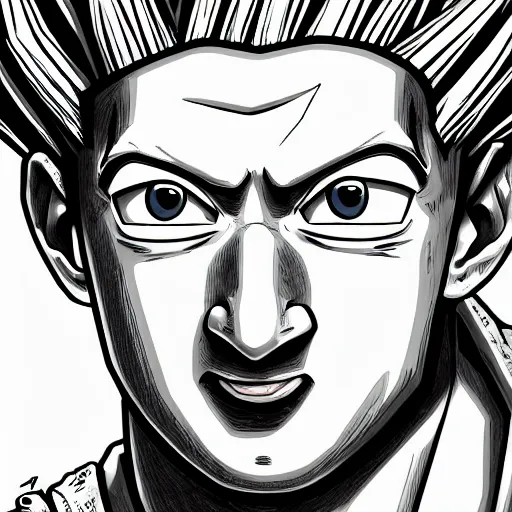 Image similar to ultra realistic portrait painting of mark zuckerberg as super saiyan 3 goku, art by akira toriyama, 4 k, dragon ball artstyle, cel shaded, highly detailed, epic lighting