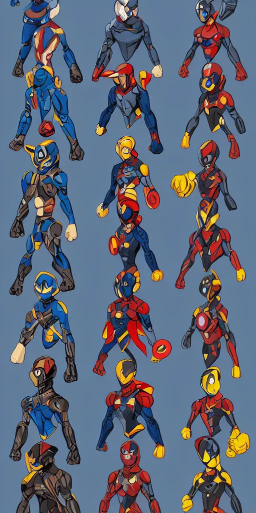 Prompt: superhero character concept based on megaman, ultra detailed, portrait, coherent, symmetry, trending on artstation, character concept, by marvel