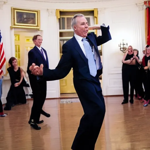 Image similar to Howard Dean dancing his heart out. White House photo.