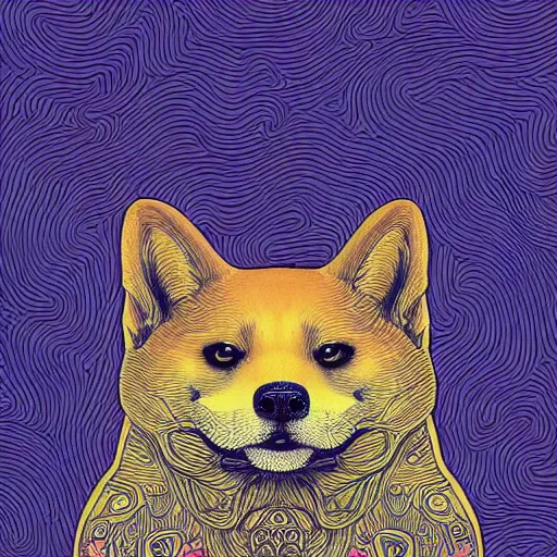 Image similar to the head of an incredibly elegant and beautiful shiba partially made of potatoes and violets, an ultrafine detailed illustration by james jean, final fantasy, intricate linework, bright colors, behance contest winner, vanitas, angular, altermodern, unreal engine 5 highly rendered, global illumination, radiant light, detailed and intricate environment