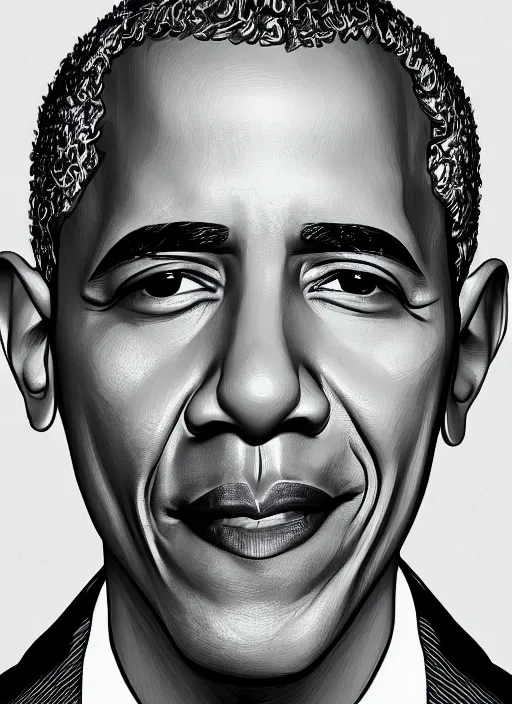 Image similar to closeup portrait of barack obama, an ultrafine detailed illustration by james jean, intricate linework, bright colors, final fantasy, behance contest winner, vanitas, angular, altermodern, unreal engine 5 highly rendered, global illumination, radiant light, detailed and intricate environment