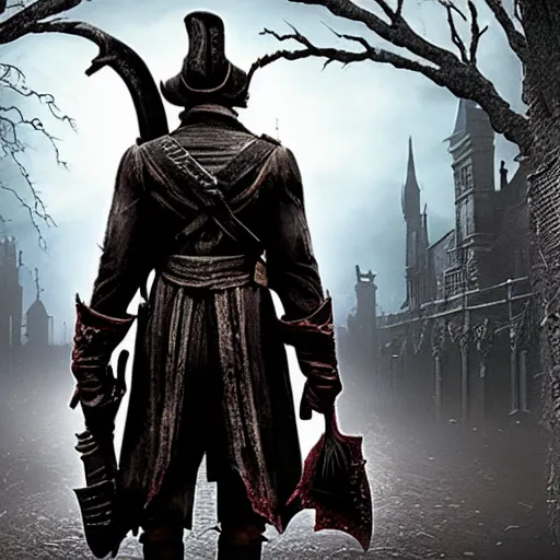 Image similar to A still image from the new Netflix live action adaptation 'Bloodborne', a hunter looks at a fancy cake