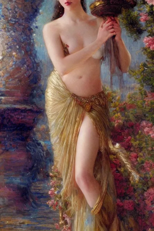 Image similar to portrait of anya taylor - joy as the goddess aphrodite. art by gaston bussiere.