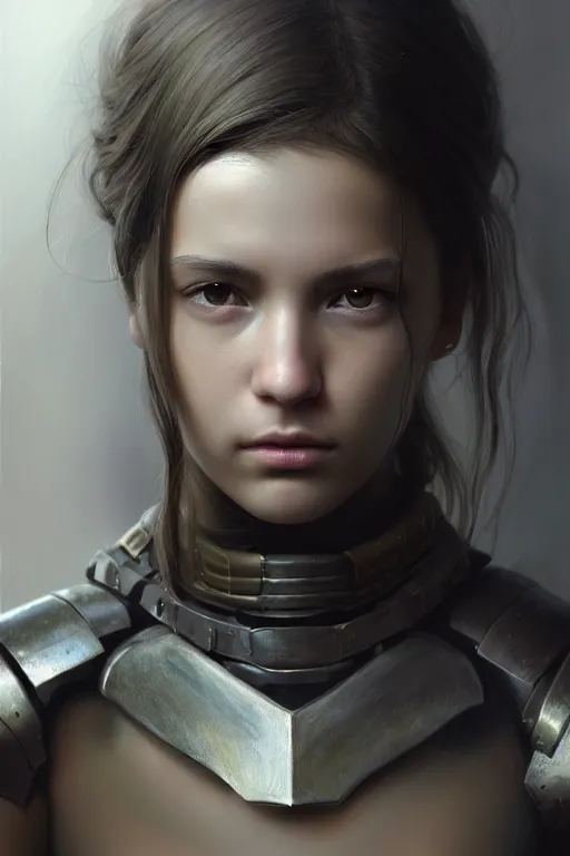 Prompt: a photorealistic painting of an attractive young girl, partially clothed in stealth-like battle armor, olive skin, long dark hair, beautiful bone structure, symmetrical face, perfect eyes, intricate, elegant, digital painting, concept art, illustration, sharp focus, minimal artifacts, from Metal Gear, in the style of Ruan Jia and Mandy Jurgens and Greg Rutkowski, trending on Artstation, award winning