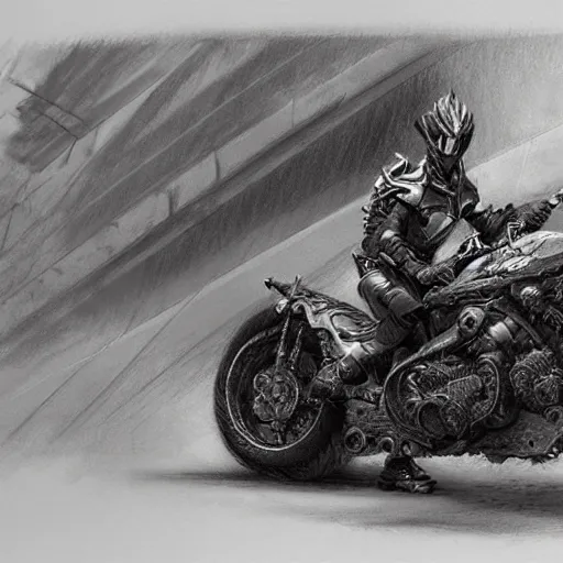 Prompt: dragon motorcycle by Craig Mullins, pencil drawing, highly detailed