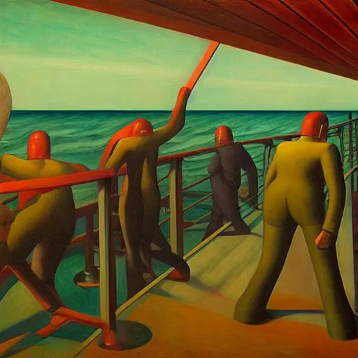 Prompt: twenty thousand leagues under the sea, grant wood, pj crook, edward hopper, oil on canvas