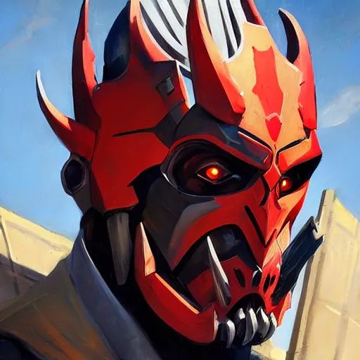 Image similar to greg manchess portrait painting of armored darth maul as overwatch character, medium shot, asymmetrical, profile picture, organic painting, sunny day, matte painting, bold shapes, hard edges, street art, trending on artstation, by huang guangjian and gil elvgren and sachin teng