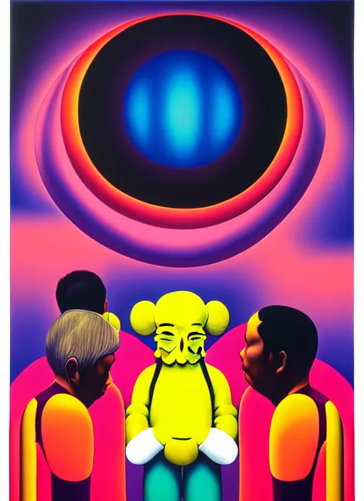 Image similar to men listening to music by shusei nagaoka, kaws, david rudnick, airbrush on canvas, pastell colours, cell shaded, 8 k