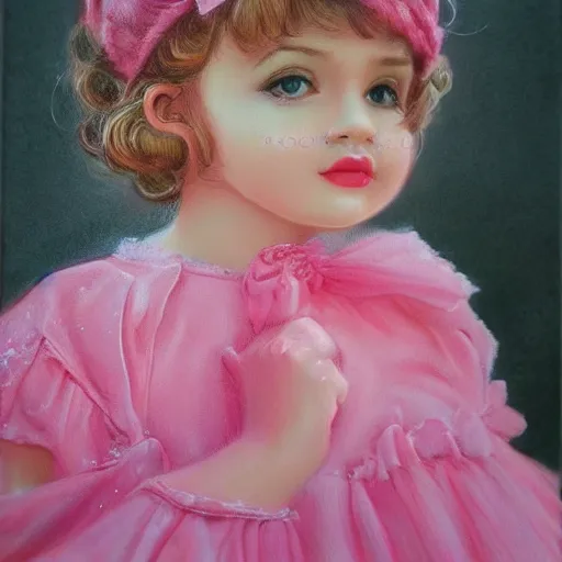 Image similar to beautiful pink little girl, profile picture, vintage fashion, highly detailed, reflection, realistic artwork, hd