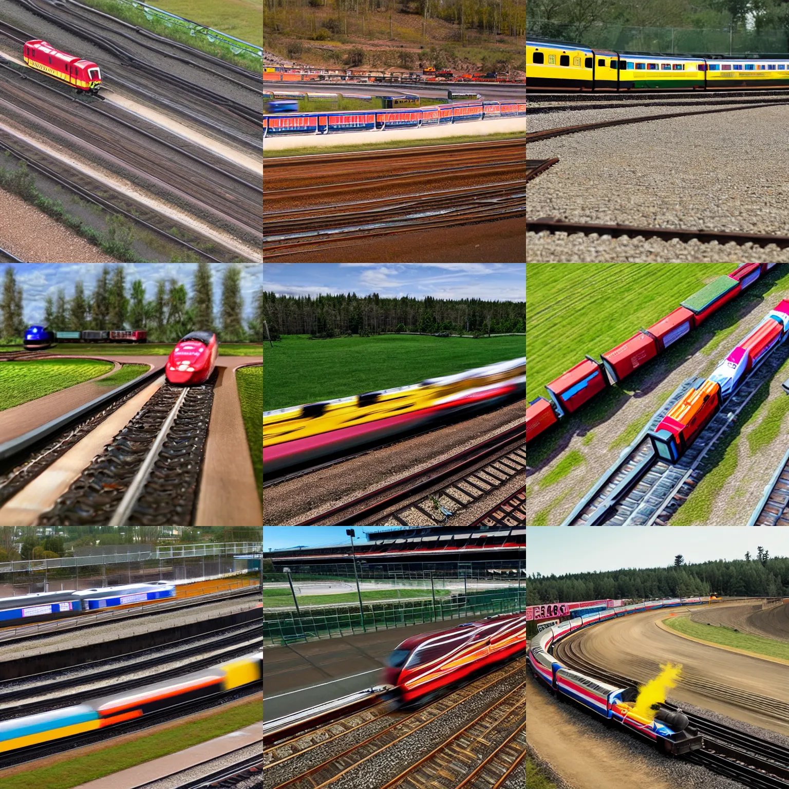 Prompt: trains racing on a racetrack