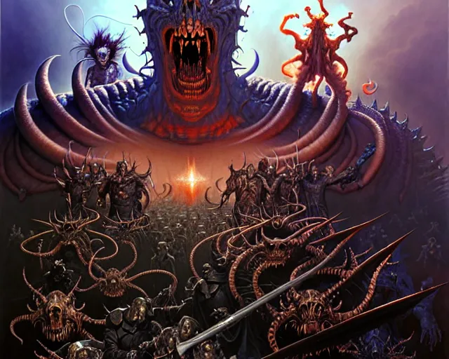 Image similar to the army of darkness and demons, fantasy character portrait made of fractals facing each other, ultra realistic, wide angle, intricate details, the fifth element artifacts, highly detailed by peter mohrbacher, hajime sorayama, wayne barlowe, boris vallejo, aaron horkey, gaston bussiere, craig mullins