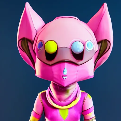 Prompt: pink alien with tall ears and yellow eyes fortnite character c 9. 0