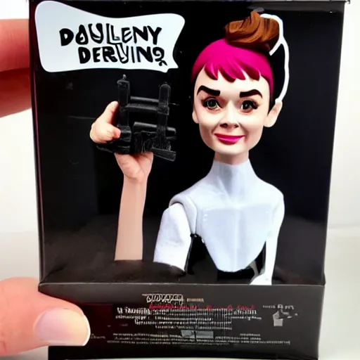 Image similar to audrey hepburn cos play drug dealer, stop motion vinyl action figure, plastic, toy, butcher billy style