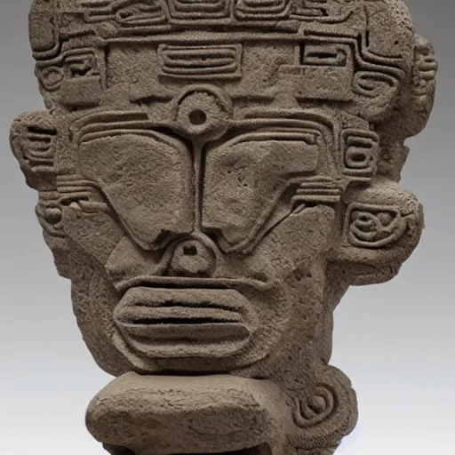 Prompt: intricate stone sculpture of a mix of abstract, alien, cubist, futuristic mayan design influences