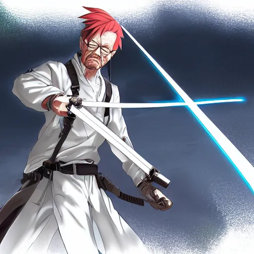 Prompt: advanced digital anime art, Walter White wielding a katana , painted by RossDraws in the style of Makoto Shinkai, ,cyberpunk, very high detail, medium sensor , Gaussian blur, f/15 , 35mm —W 1920 —H 1080