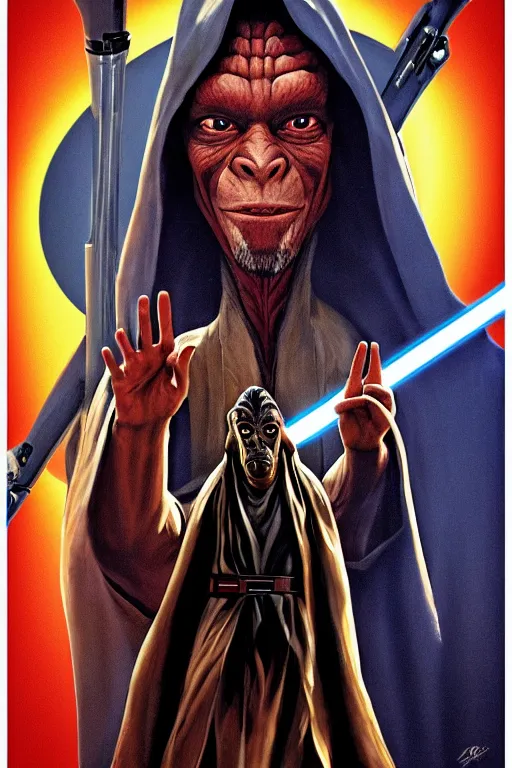 Prompt: jar jar binks as a sith lord, movie poster, cinematic, jar jar binks ,vertical symmetry, golden ratio, star wars