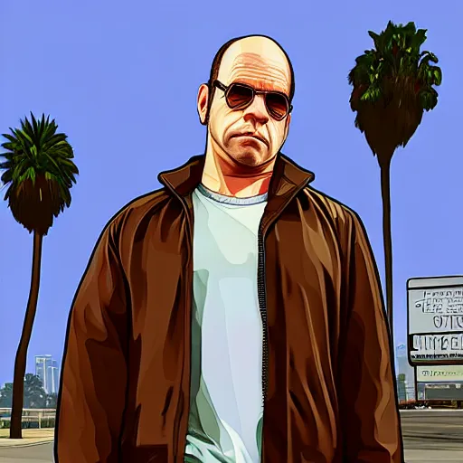 Prompt: gta v, art style by stephen bliss of george costanza