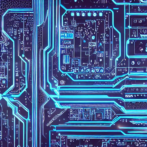 Image similar to a wallpaper of glowing blue circuits, high quality, 4k, award-winning