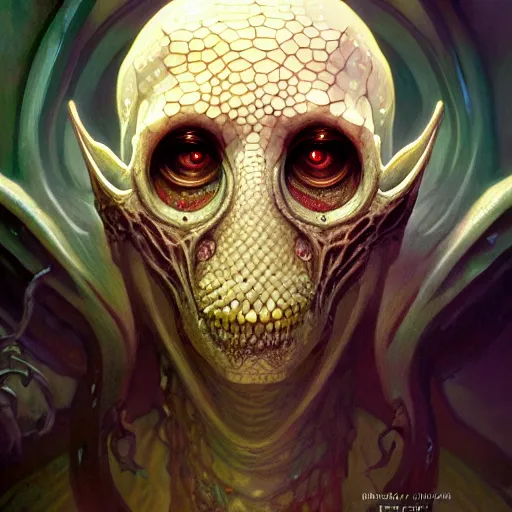 Image similar to Portrait of an undead ilithid mindflayer dracolich, honeycomb background, d&d, fantasy, intricate, elegant, highly detailed, digital painting, artstation, concept art, smooth, sharp focus, illustration, art by Krenz Cushart and Artem Demura and alphonse mucha