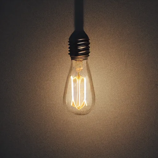 Prompt: A single lightbulb lighting up an otherwise dark basement.