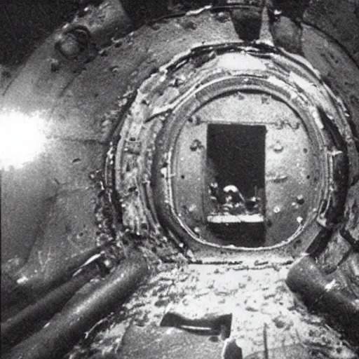 Prompt: sinking Soviet submarine interior, creature lurking in the dark ess, thalassophobia, claustrophobic, terror, cramped, archival footage