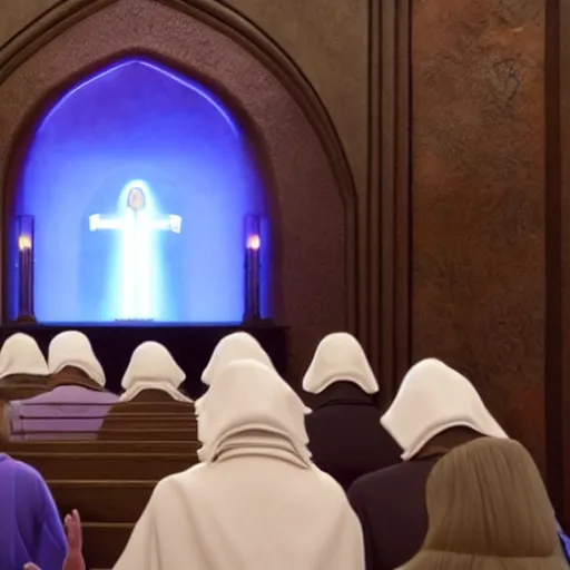 Image similar to emperor palpatine preaching to people at church, 8k cinematic lighting, very sharp detail, anatomically correct