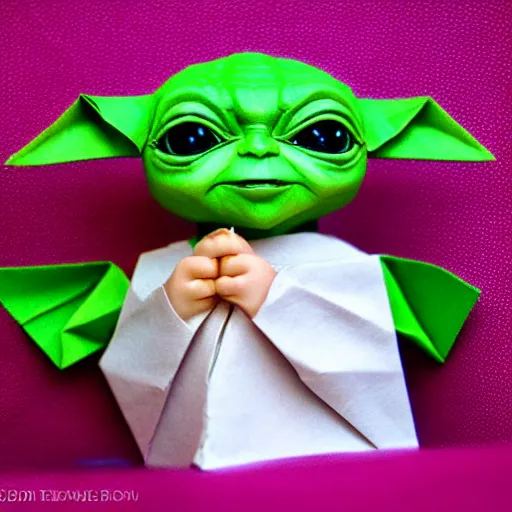 Prompt: baby yoda in origami!!, ( colorful, cute ) macro photo 5 d mk 2, bokeh