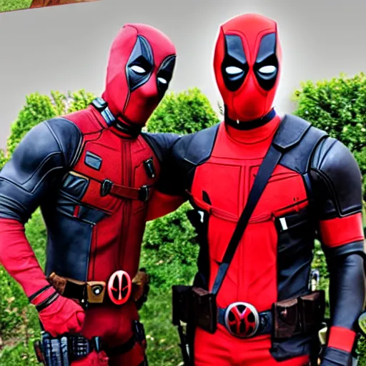 Image similar to deadpool and honeybee being best friends