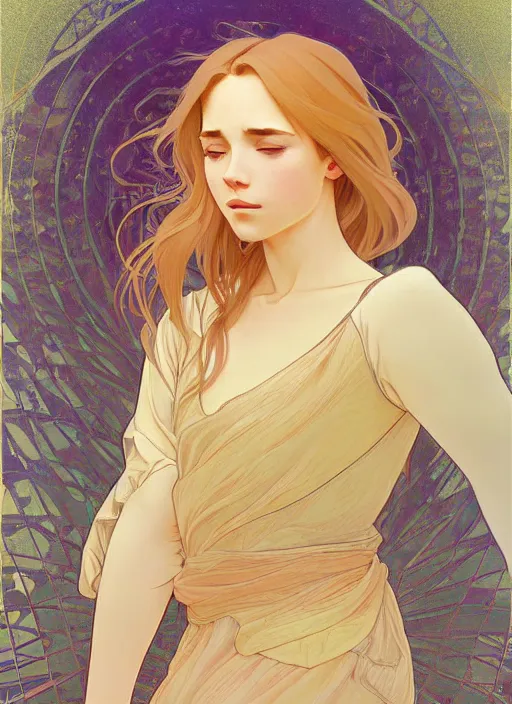 Prompt: pretty young man with shoulder length shiny shimmering golden blond hair, head down, demure, shy, path traced, highly detailed, high quality, digital painting, by studio ghibli and alphonse mucha, leesha hannigan, disney