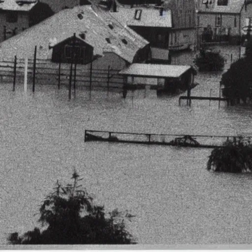 Image similar to VHS footage of a small german town being flooded