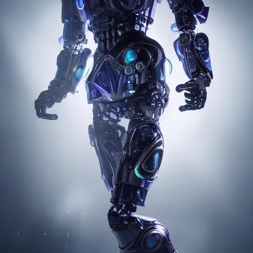 Image similar to cybernetic humanoid armored mystic rune covered armor iridescent nanotechnology sleek kryptonite protomolecule highly evolved with utility fog tendrils in high contrast cinematic light, mystical shadows, sharp focus, octane render