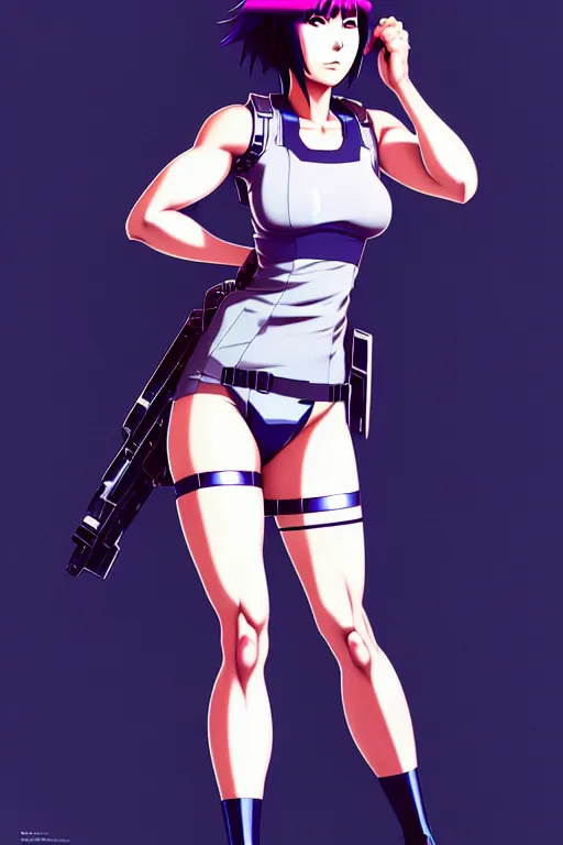 Image similar to a fullbody portrait of motoko kusanagi the major ghost in the shell : : stand alone complex, under repairs, maintenance : : by ilya kuvshinov, rossdraws, artgerm, sola digital arts, anti aliasing, raytracing : :